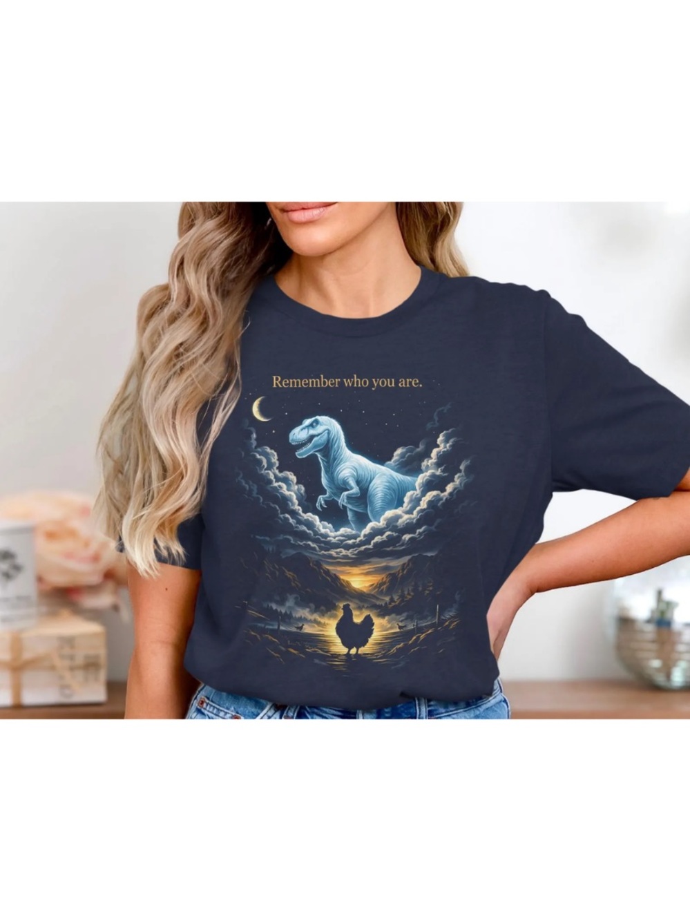 Gildan Navy 'Remember Who You Are' Dino Graphic Tee